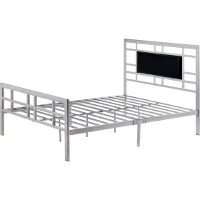 Twin Metal Platform Bed Frame in Silver with Black Upholstered Headboard Center Panel